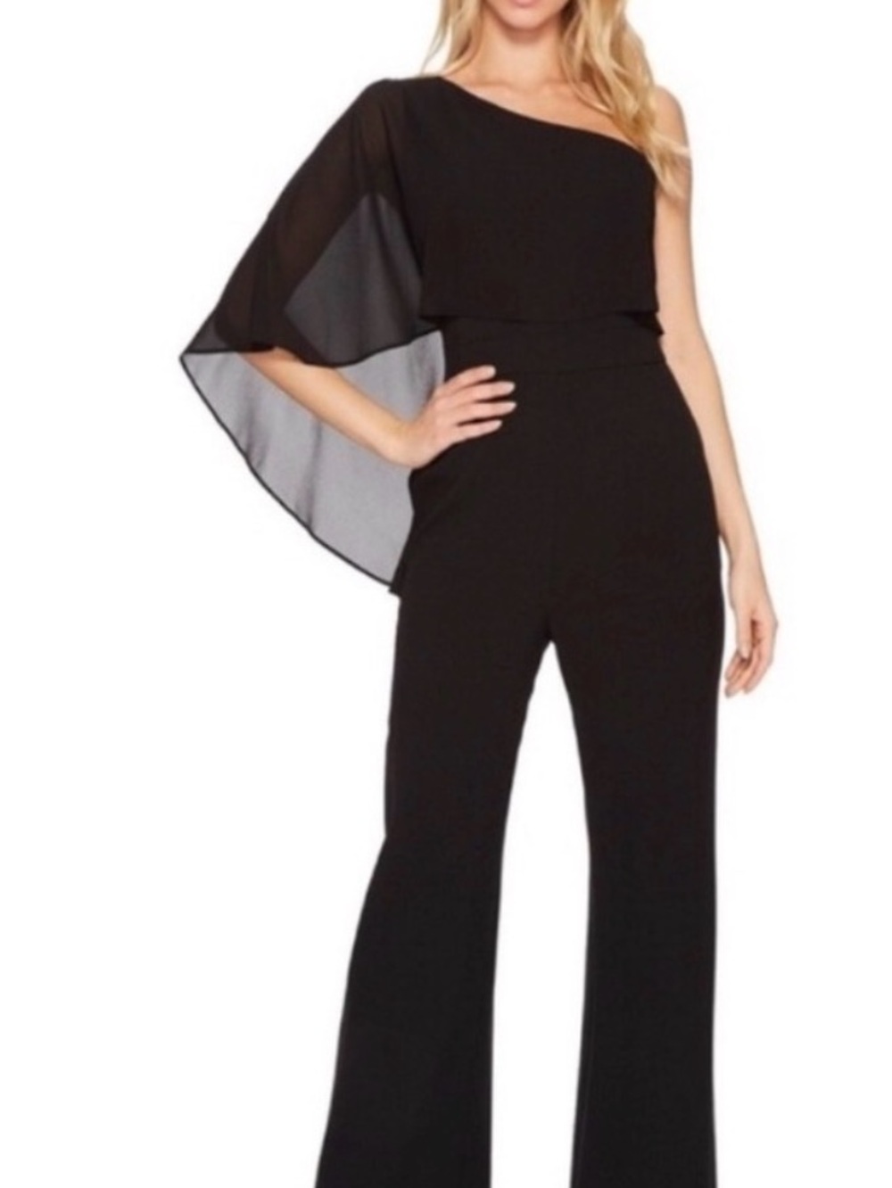Vince Camuto One Shoulder Cape Jumpsuit Black | Size 6 | Elegant Cocktail Formal